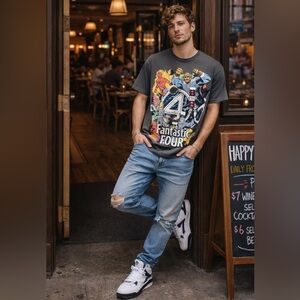 🔥 Marvel Fantastic Four Graphic Tee Gray Size S NWT Comic Shirt